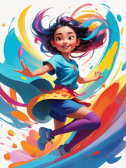 Dynamic abstract figure in motion, depicted through fluid brushstrokes 
