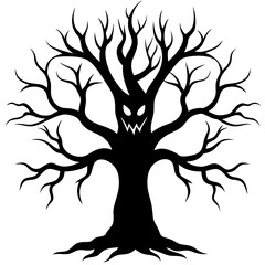 Dead Halloween One Scary Trees black vector silhouette white background