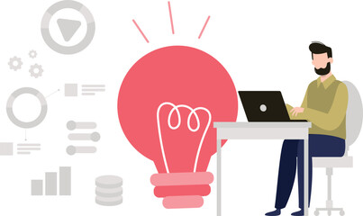 The boy is working on ideas.