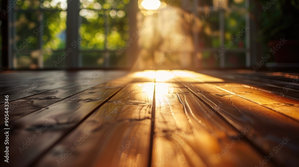 Poster selective focus on wooden floor