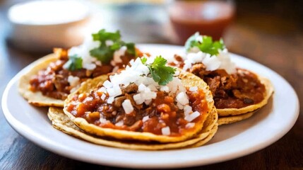 Naklejka premium Sopes: Thick tortillas topped with beans, meat, and cheese.