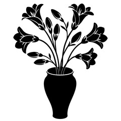 Beautiful freesia in vase on white background