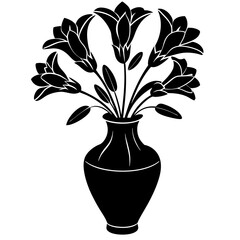 Beautiful freesia in vase on white background