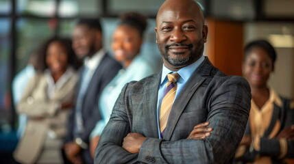 Standing with arms crossed confidently in a meeting room - Photos of happy African-Americans in business negotiations