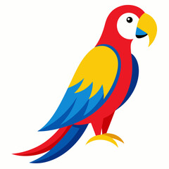 Magnificent Macaw boasts striking blue, yellow and red feathers, real looking full body image, white background