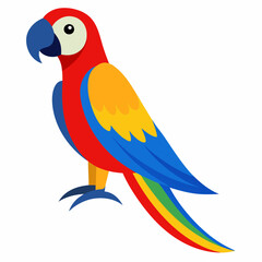 Magnificent Macaw boasts striking blue, yellow and red feathers, real looking full body image, white background