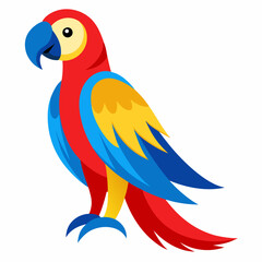 Magnificent Macaw boasts striking blue, yellow and red feathers, real looking full body image, white background