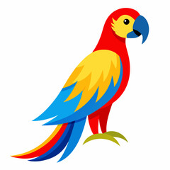 Magnificent Macaw boasts striking blue, yellow and red feathers, real looking full body image, white background