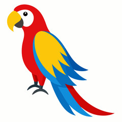 Magnificent Macaw boasts striking blue, yellow and red feathers, real looking full body image, white background