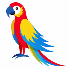 Magnificent Macaw boasts striking blue, yellow and red feathers, real looking full body image, white background
