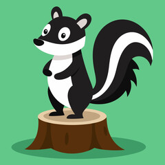 Cartoon skunk posing on tree stump vector illustration 