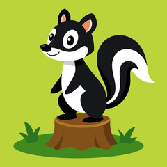Cartoon skunk posing on tree stump vector illustration 