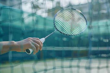 Dynamic Badminton Match Featuring Dzmitryskazau Holding Shuttlecock Amidst Intense Competition on Outdoor Court