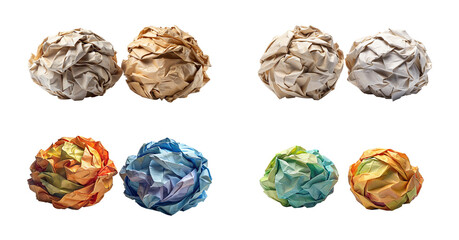 Detailed Crumpled Paper Balls Collection with a Transparent Background – Perfect for Textures and Stationery Graphics