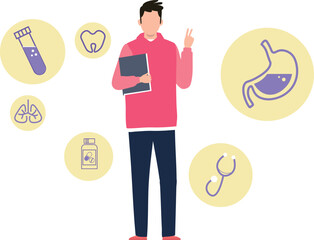 A boy is standing with a book.