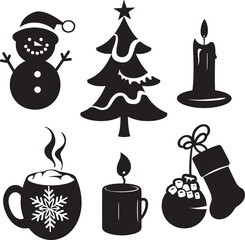 set of christmas icons, Flat christmas silhouettes collection vector