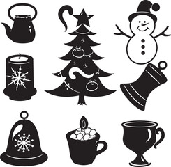set of christmas icons, Flat christmas silhouettes collection vector