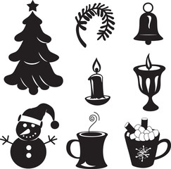 set of christmas icons, Flat christmas silhouettes collection vector