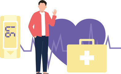 The boy is checking the pulse rate.