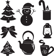 set of christmas icons, Flat christmas silhouettes collection vector