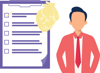 The boy is looking at the heart test report.