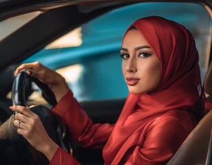 driving muslim woman young car hijab scarf