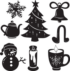 set of christmas icons, Flat christmas silhouettes collection vector