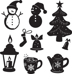 set of christmas icons, Flat christmas silhouettes collection vector