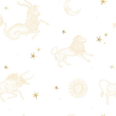 illustration set of moon phases. Different stages of moonlight activity in vintage engraving style. Zodiac Signs	