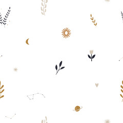 illustration set of moon phases. Different stages of moonlight activity in vintage engraving style. Zodiac Signs	