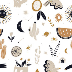 illustration set of moon phases. Different stages of moonlight activity in vintage engraving style. Zodiac Signs	