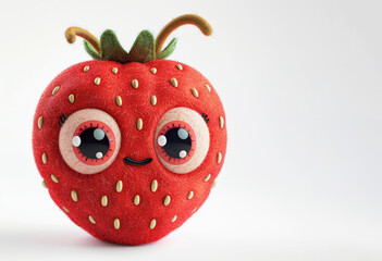Obraz premium Cute red felt strawberry plush toy with big eyes and a smiling mouth