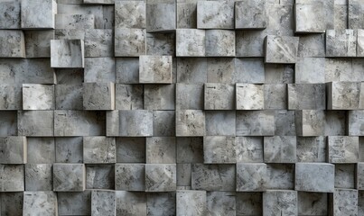 3D, Textured Mosaic Tiles arranged in the shape of a wall. Semigloss, Square, Blocks stacked to create a Natural Stone block background
