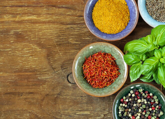 Assorted spices and aromatic herbs for food