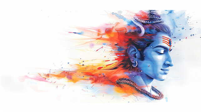 Watercolor painting of Lord Shiva Hindu deity meditation spirituality mahadev har har mahadev om namah shivay religion india