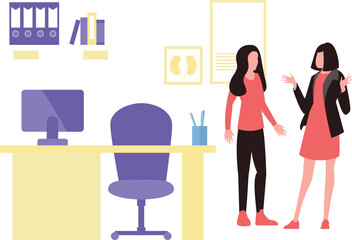 The girls are talking in the clinic.