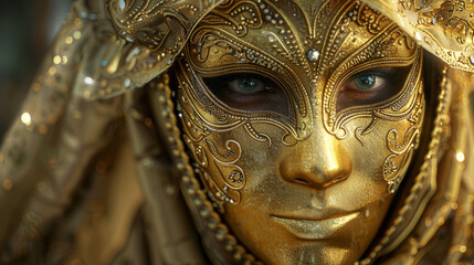 Elegant gilded mask with exquisite details perfect for a luxury masquerade event