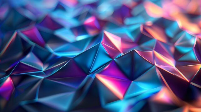 Iridescent geometric background. Vibrant, multifaceted backdrop with prism-like shapes, ideal for tech, music, or abstract projects.