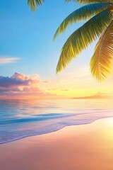 Obraz premium Beautiful sunset over tropical beach with palm trees
