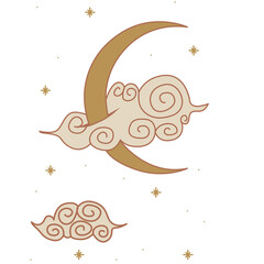 illustration set of moon phases. Different stages of moonlight activity in vintage engraving style. Zodiac Signs	