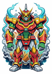 Fototapeta premium Colorful Robot Warrior Battle Armor Epic Design Illustrated 