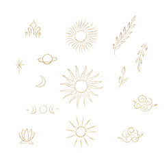 illustration set of moon phases. Different stages of moonlight activity in vintage engraving style. Zodiac Signs	