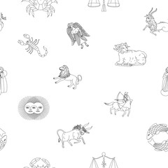 illustration set of moon phases. Different stages of moonlight activity in vintage engraving style. Zodiac Signs	