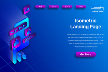 Landing page banner template. Smartphone realistic 3d illustration, mobile interface concept. Vector layout design.