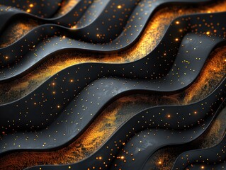 Dynamic black and gold intertwine to create an abstract fluid design
