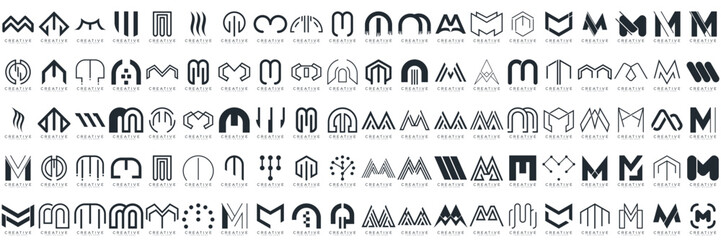 Mega logo collection, Abstract letter M logo design. icons for business	
