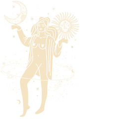 illustration set of moon phases. Different stages of moonlight activity in vintage engraving style. Zodiac Signs	