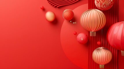 Chinese lunar new year theme. Chinese traditional texture. 3d abstract minimal geometric forms