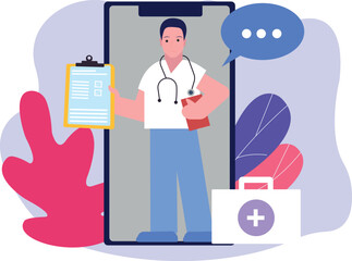 The doctor is talking online.