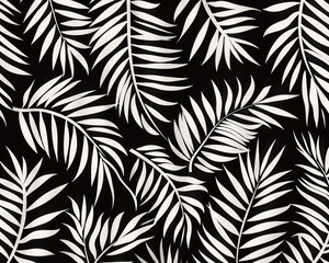 Black and White Palm Fronds - leaves, foliage, pattern, black and white, nature, tropical, design, plant, botanical, wallpaper, background, seamless, jungle, exotic